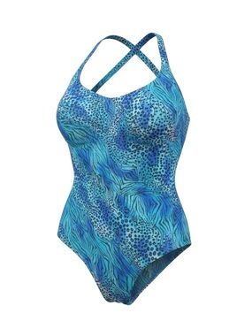 Vintage Solar TanThru One Piece Swimsuit Blue Animal Print Size 12